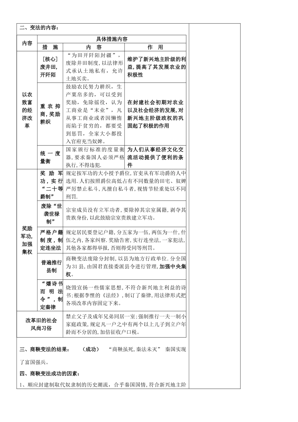 高二历史复习学案（2）：商鞅变法（人民版选修1）_第3页