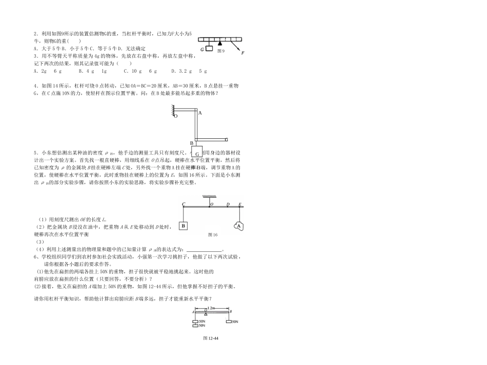 中考物理 复习学案八杠杆平衡条件的应用专题_第2页
