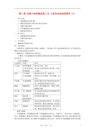 高中生物《人体生命活动的调节》学案3 苏教版必修3