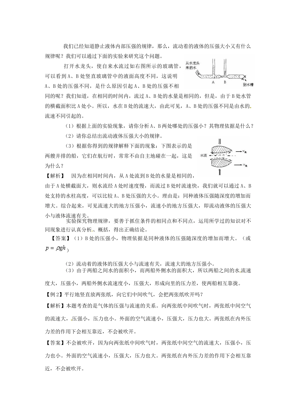 广东省惠州市惠东县港口中学八年级物理下册 9.4 神奇的升力学案 （新版）粤教沪版_第2页