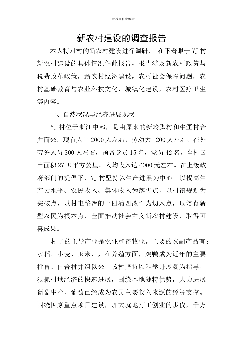 新农村建设的调查报告_第1页