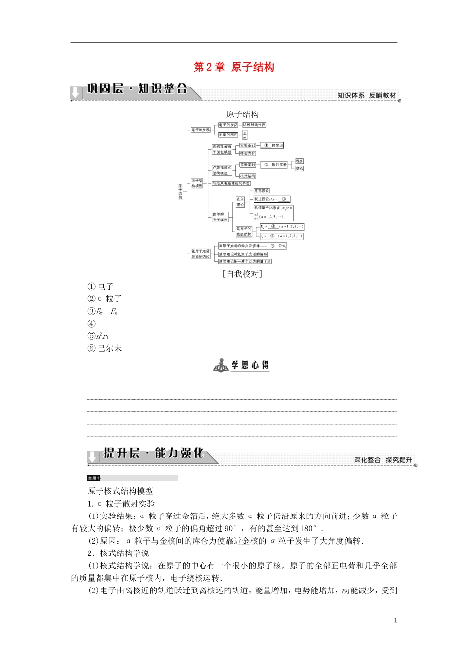 高中物理 第2章 原子结构章末分层突破教师用书 鲁科版选修3-5-鲁科版高二选修3-5物理学案_第1页