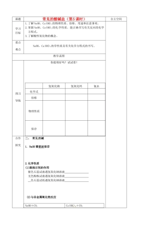 江苏省仪征市第三中学九年级化学《72 常见的酸和碱（第五课时）》导学案 苏教版