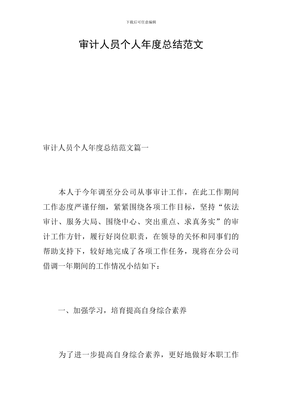 审计人员个人年度总结范文_第1页