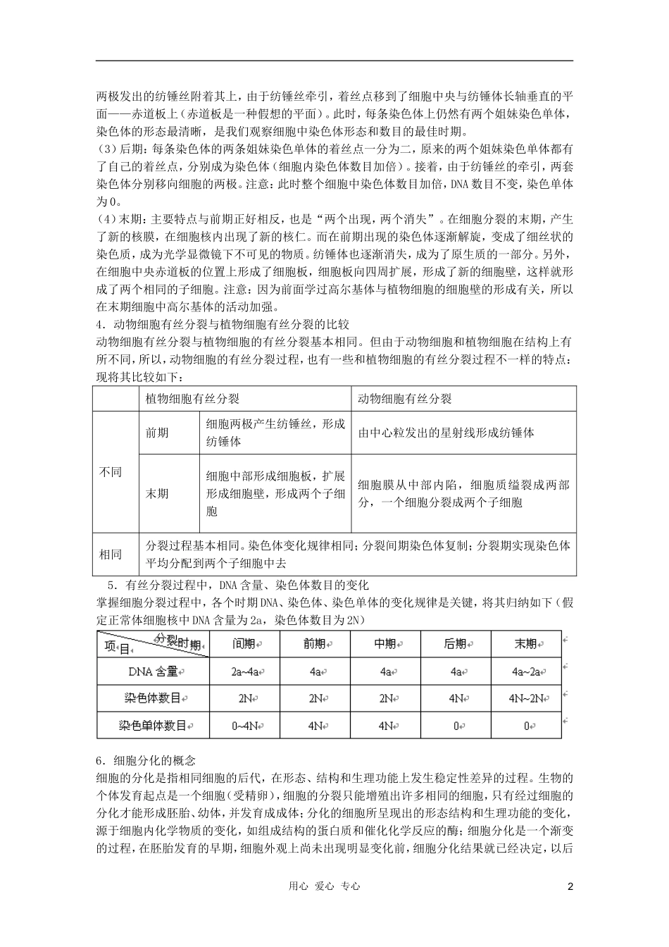 高中生物 第9章 细胞的增殖、分化、癌变和衰老全套导学案 新人教版必修1_第2页