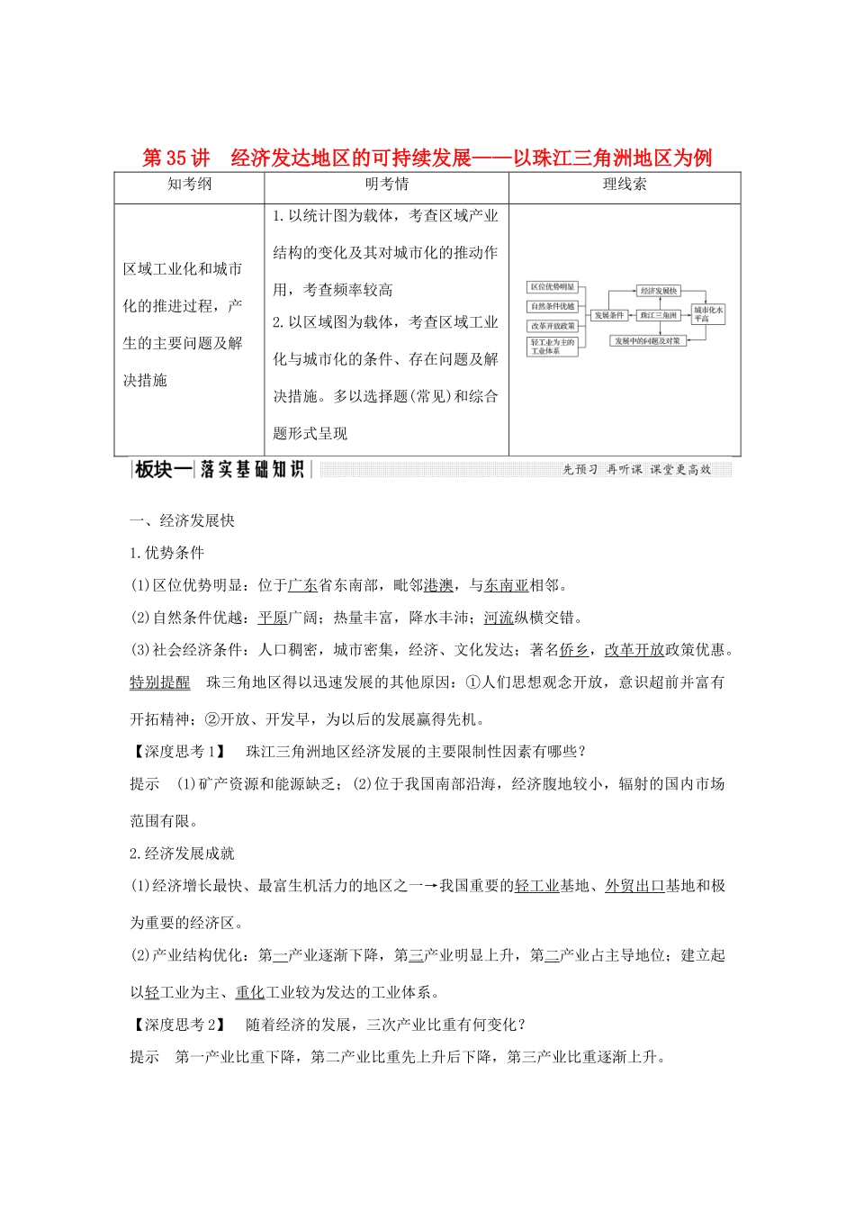 高考地理大一轮复习 第十三单元 区域综合开发与可持续发展 第35讲 经济发达地区的可持续发展——以珠江三角洲地区为例学案 鲁教版-鲁教版高三全册地理学案_第1页