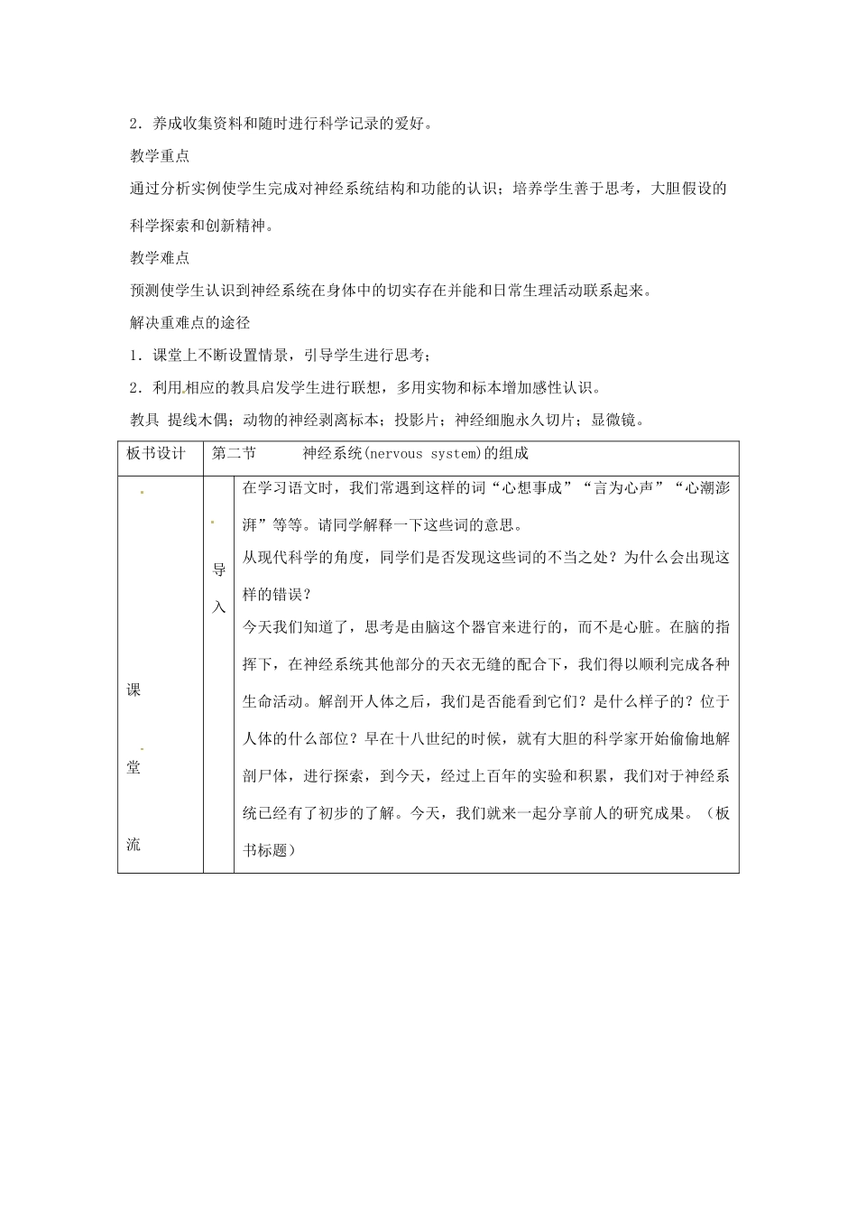 2014七年级生物下册 6.2 神经系统的组成神经系统的组成教案 新人教版_第2页