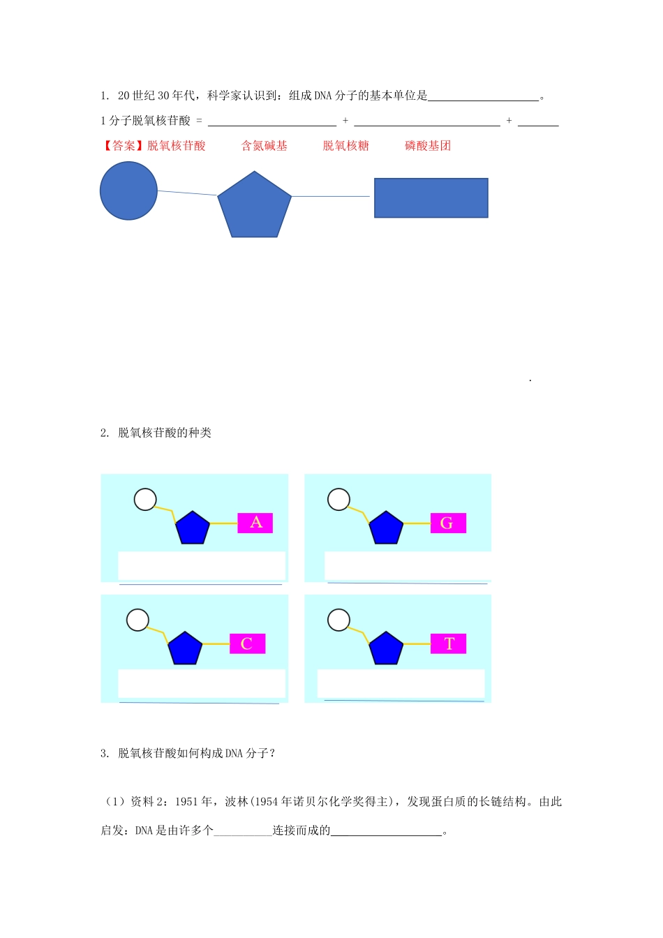 高中生物 第三章 遗传的分子基础 第二节 遗传信息编码在DNA分子上学案（1）浙科版必修2-浙科版高一必修2生物学案_第2页
