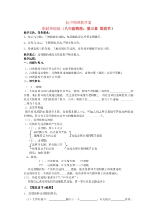 八年级物理下册 8.8《眼睛和眼镜》学案（无答案） 北京课改版