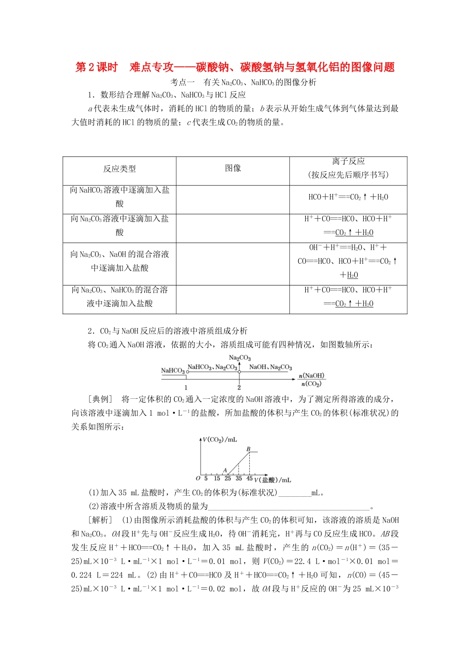 （通用版）高考化学一轮复习 第三章 金属及其化合物 3.2 难点专攻 碳酸钠、碳酸氢钠及氢氧化铝的图像学案（含解析）-人教版高三全册化学学案_第1页