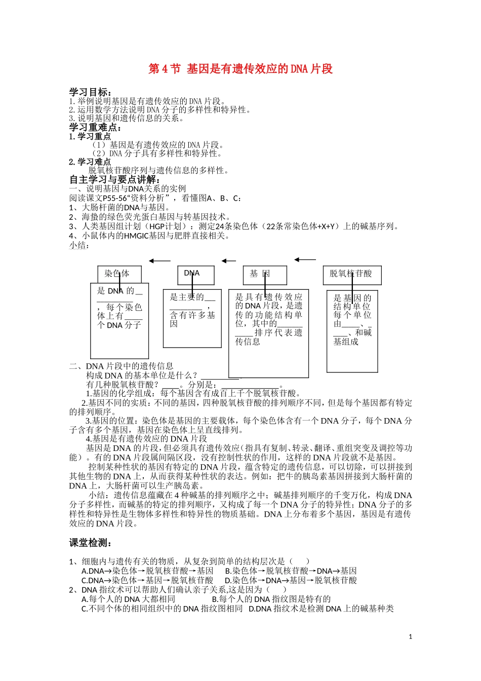 高中生物《基因是有遗传效应的DNA片断》学案4 新人教版必修2_第1页
