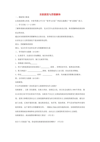 九年级历史下册 第13课 东欧剧变与苏联解体导学案 中华书局版-中华书局版初中九年级下册历史学案