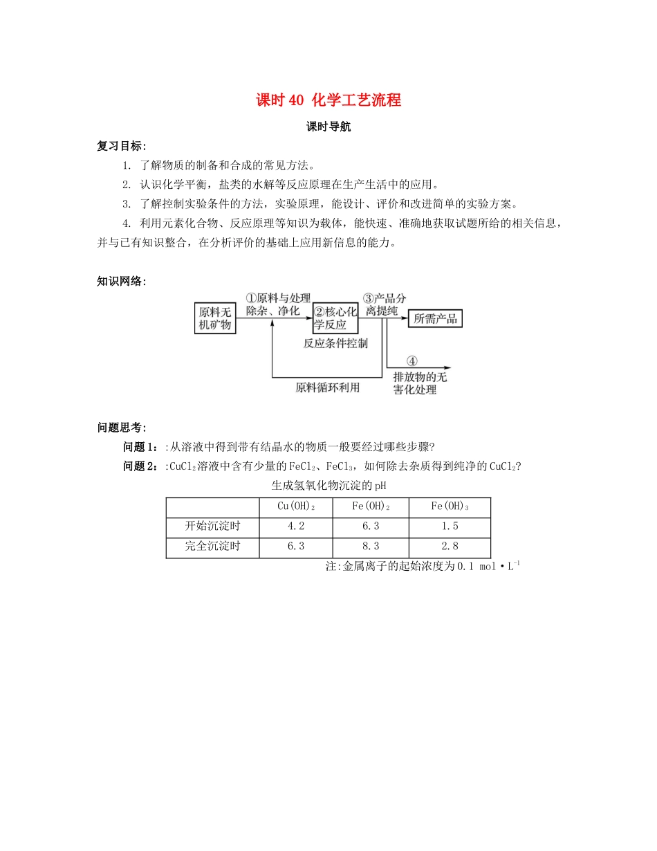 （广东专用）高考化学一轮复习 课时40 化学工艺流程课时导航-人教版高三全册化学学案_第1页