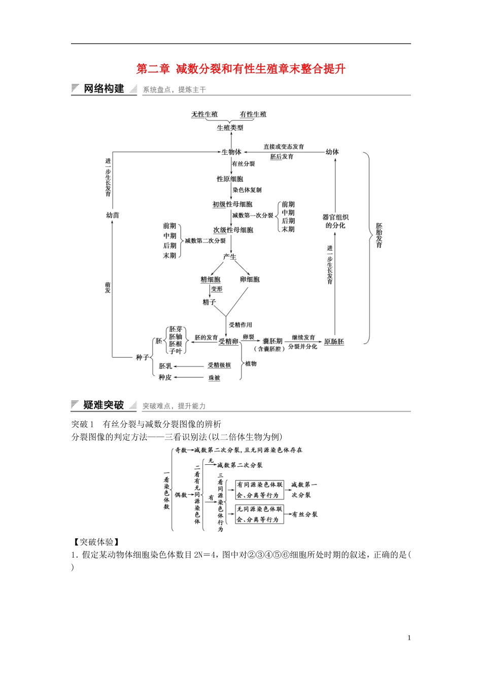 高中生物 第二章 减数分裂和有性生殖章末整合提升学案 苏教版必修2-苏教版高一必修2生物学案_第1页