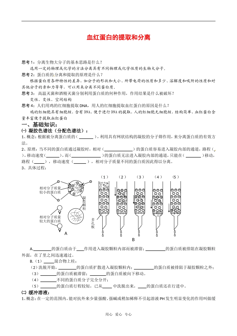 高中生物：5.3《血红蛋白的提取和分离》学案（3）新人教版选修1_第1页