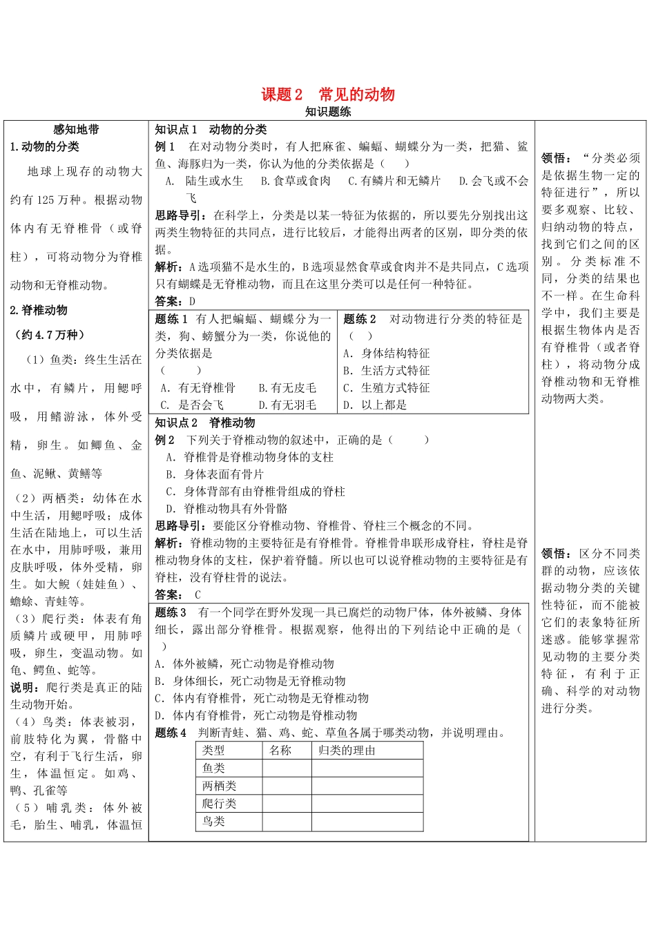 七年级科学上册《常见的动物》学案1 浙教版_第1页