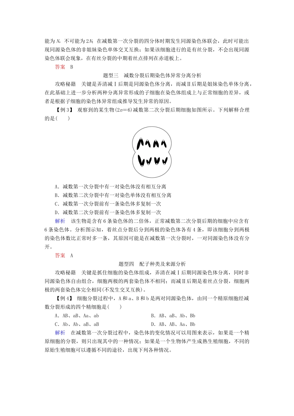 高中生物 第二章 减数分裂和有性生殖章末培优攻略学案 苏教版必修2-苏教版高一必修2生物学案_第3页