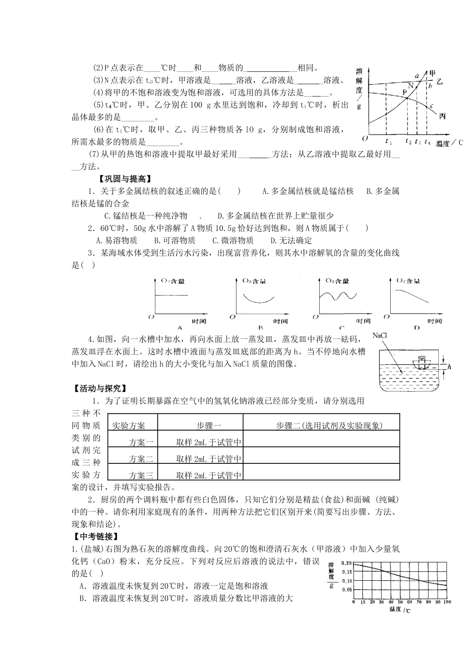 九年级化学 第六单元《海水中的化学》学案（无答案） 鲁教版_第2页