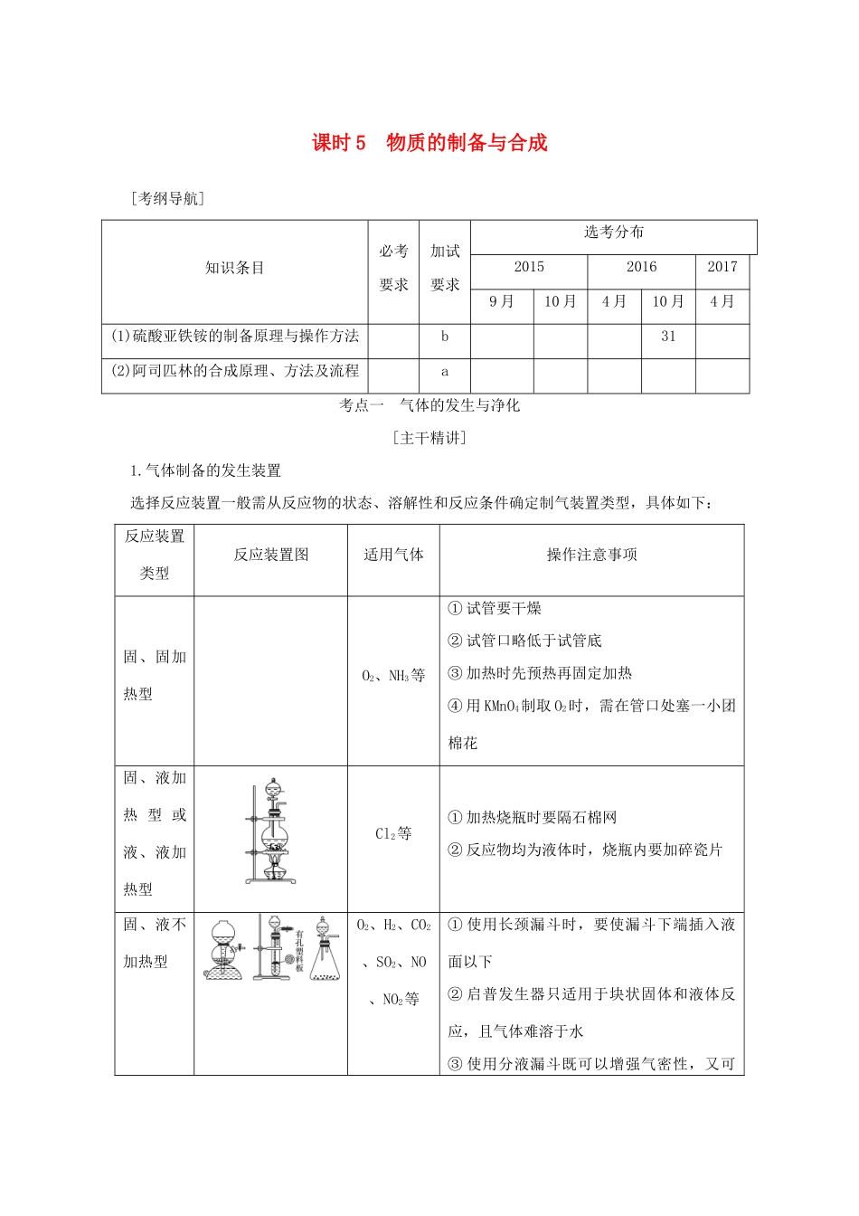 （浙江专版）高考化学大一轮复习 专题十一 实验化学 课时5 物质的制备与合成学案-人教版高三全册化学学案_第1页