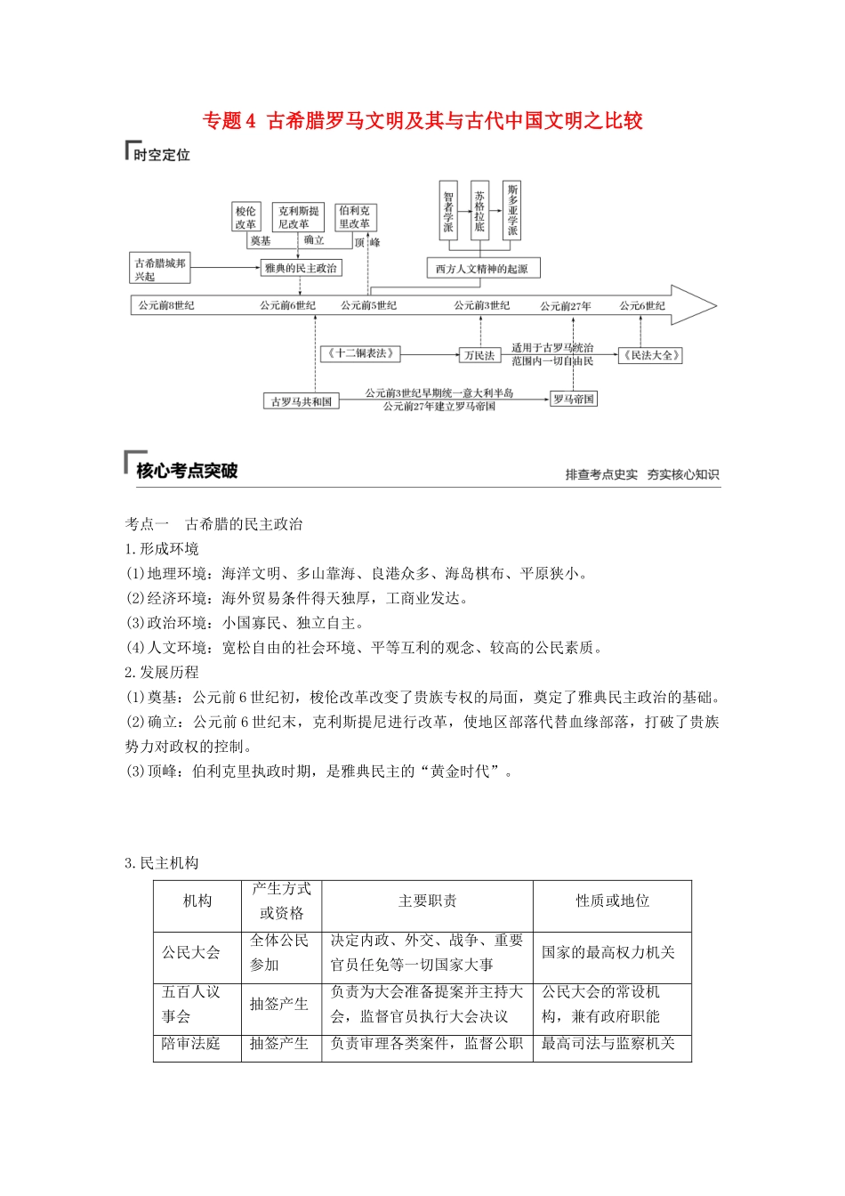 （全国版）高考历史总复习 板块一 古代中国与希腊罗马 专题4 古希腊罗马文明及其与古代中国文明之比较学案-人教版高三全册历史学案_第1页