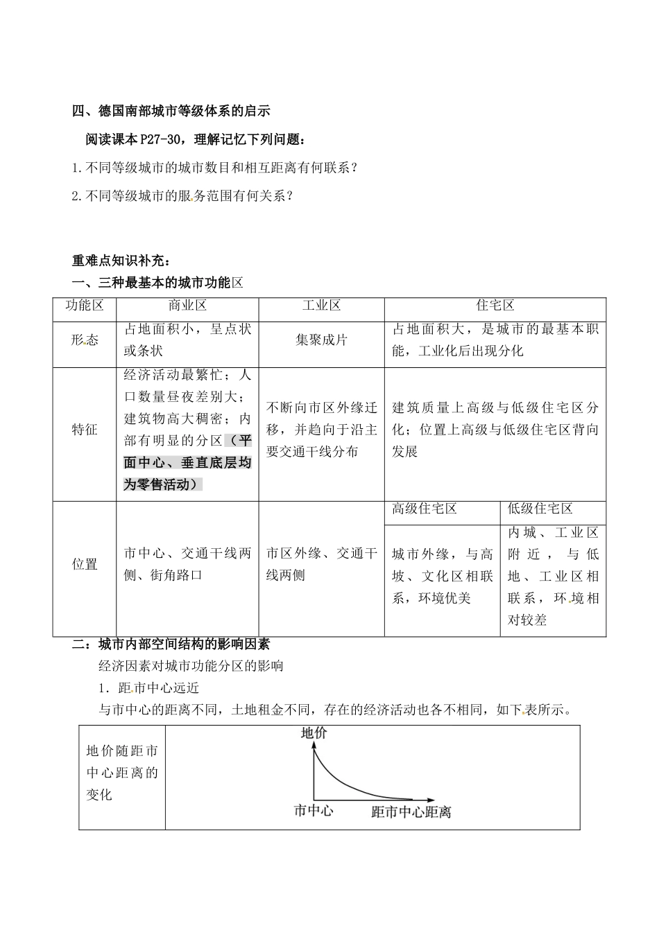 高考地理一轮复习 城市内部空间结构和不同等级城市的服务功能学案-人教版高三全册地理学案_第2页