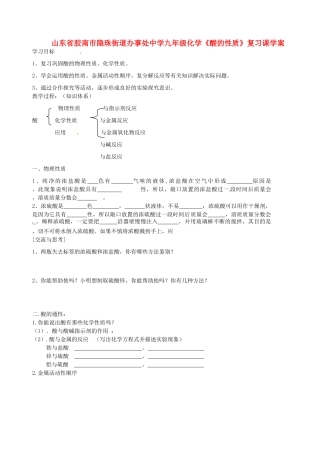 山东省胶南市隐珠街道办事处中学九年级化学《酸的性质》复习课学案