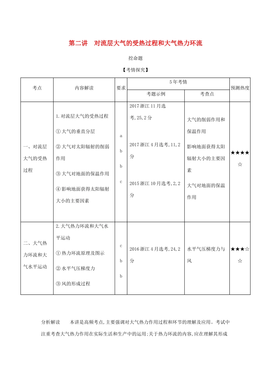 （5年高考3年模拟A版）浙江省高考地理总复习 专题三 第二讲 对流层大气的受热过程和大气热力环流学案（含解析）-人教版高三全册地理学案_第1页