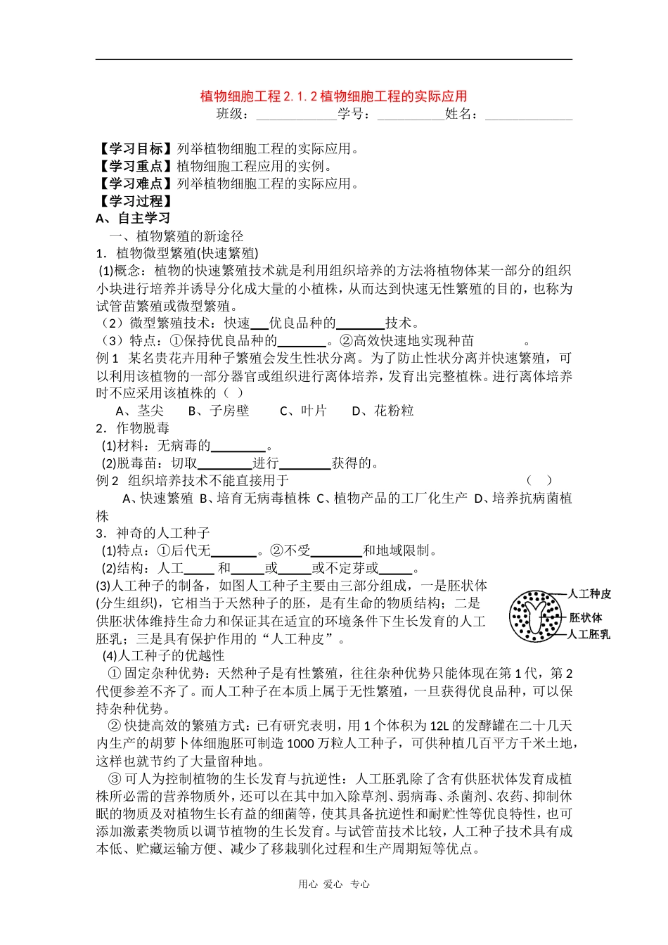 高中生物学案：2.1.2《植物细胞工程的实际应用》（新人教版选修3）_第1页