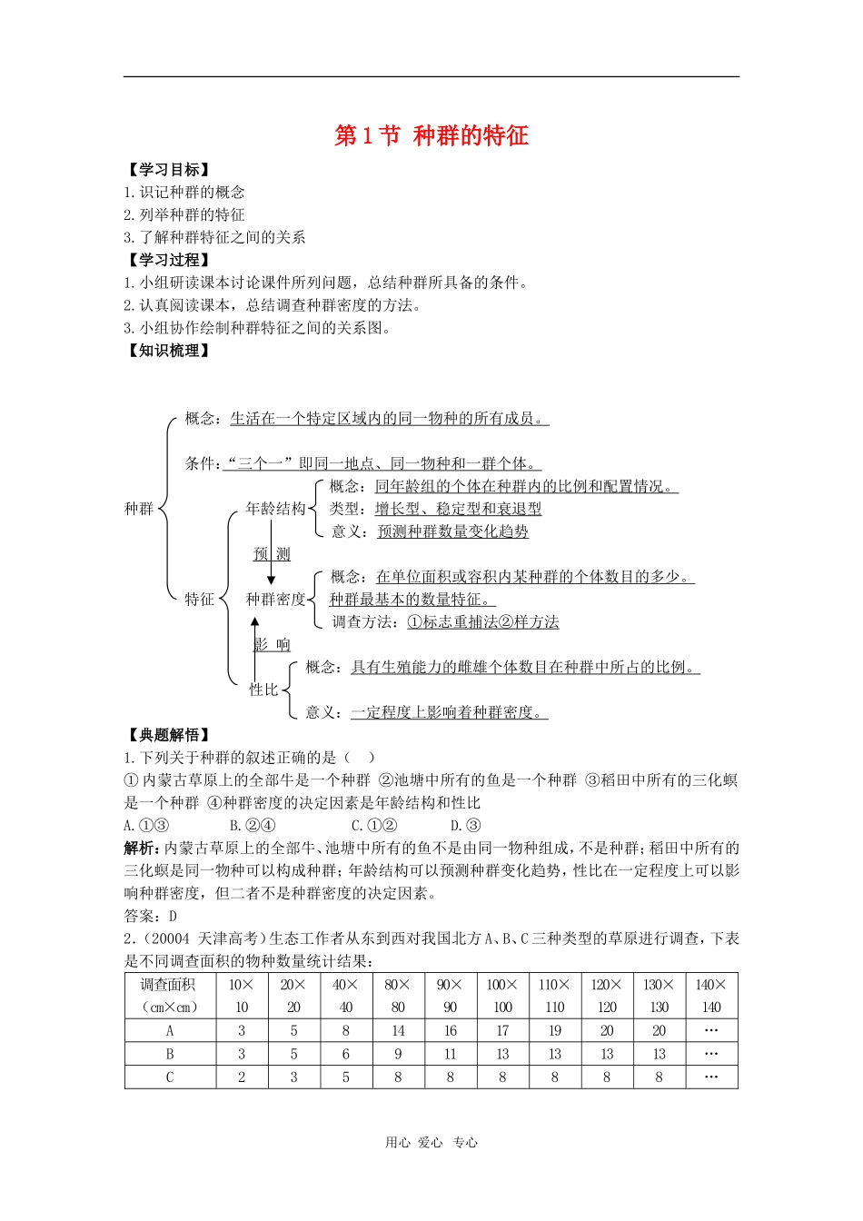 高中生物：2.1.1《种群的特征》学案（中图版必修3）_第1页