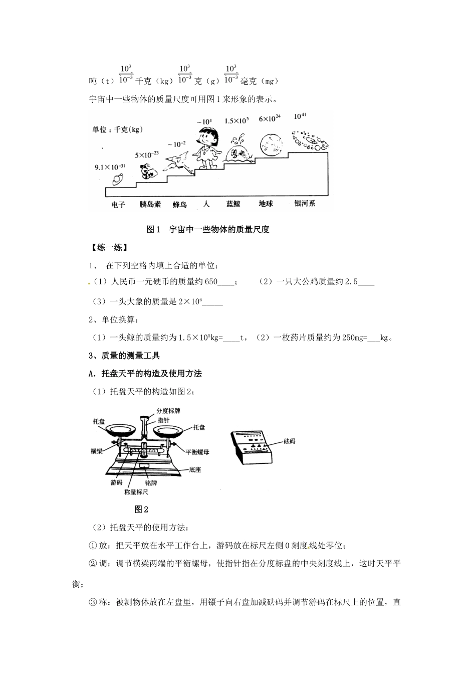 2014年春八年级物理下册 6.1 物体的质量教案二 苏科版_第2页