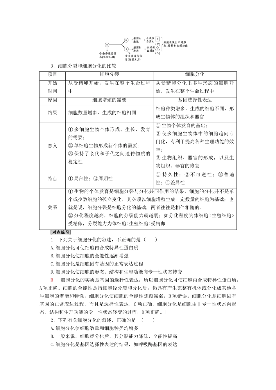 高中生物 第6章 细胞的生命历程 第2节 细胞的分化学案 新人教版必修1-新人教版高中必修1生物学案_第3页
