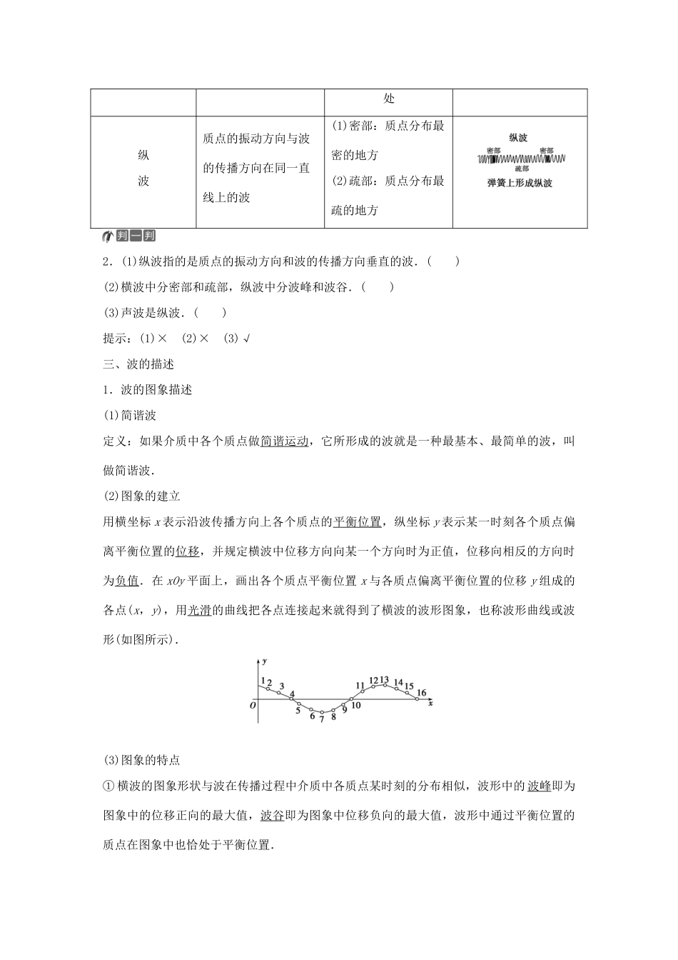 高中物理 第2章 机械波 第1节 波的形成和描述学案 鲁科版选修3-4-鲁科版高二选修3-4物理学案_第2页