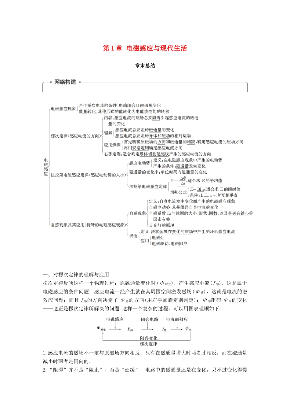高中物理 第1章 电磁感应与现代生活章末学案 沪科版选修3-2-沪科版高二选修3-2物理学案_第1页