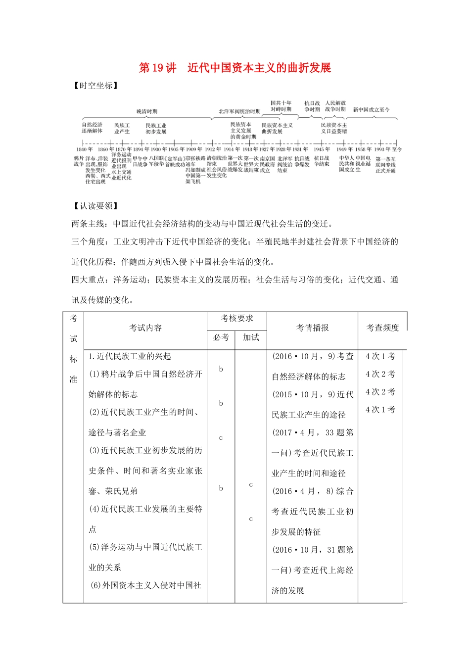 （浙江专版）高考历史大一轮复习 专题八 近代中国资本主义的曲折发展和近现代社会生活的变迁 第19讲 近代中国资本主义的曲折发展学案-人教版高三全册历史学案_第1页