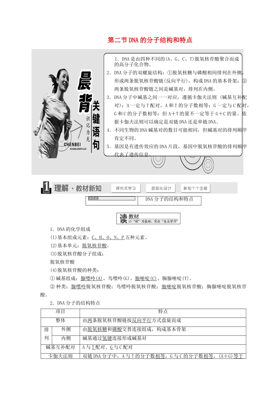 高中生物 第三章 遗传的分子基础 第二节 DNA的分子结构和特点学案 浙科版必修2-浙科版高一必修2生物学案_第1页