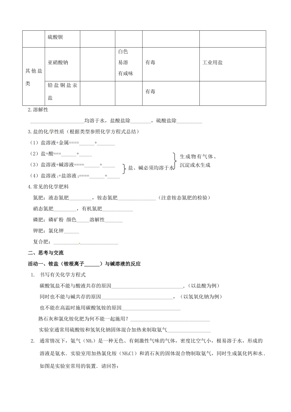 江苏省高邮市车逻初级中学九年级化学《7.3常见的盐与化肥》复习学案 沪教版_第2页