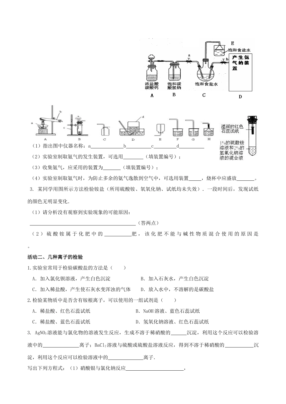 江苏省高邮市车逻初级中学九年级化学《7.3常见的盐与化肥》复习学案 沪教版_第3页