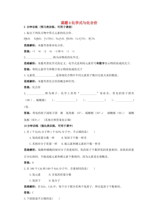 2013年秋九年级化学上册 第四单元 自然界的水 课题4 化学式与化合价课时训练 （新版）新人教版