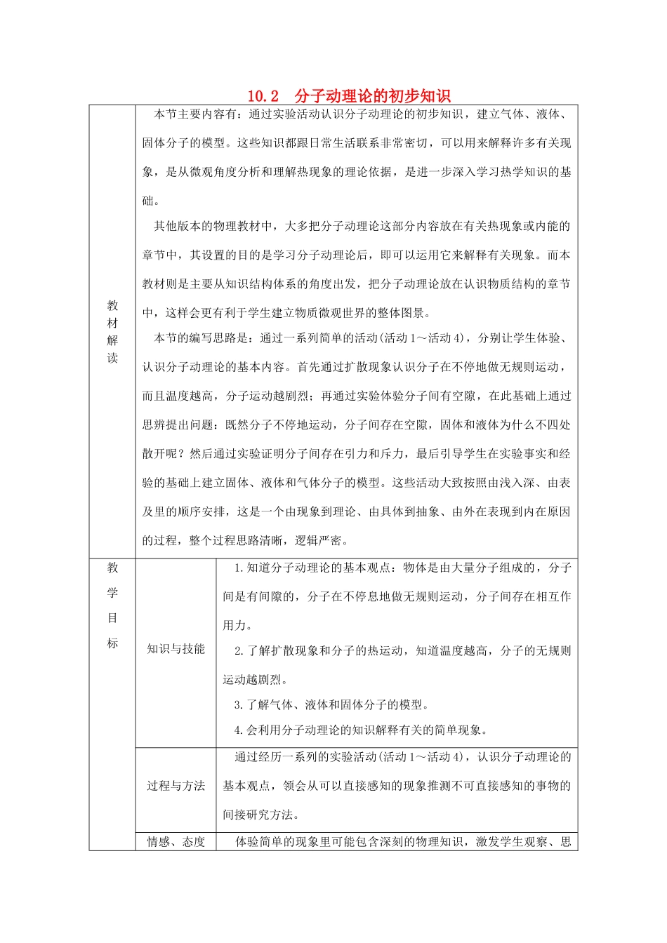 八年级物理下册 10.2 分子动理论的初步知识导学设计 （新版）粤教沪版-（新版）粤教沪版初中八年级下册物理学案_第1页
