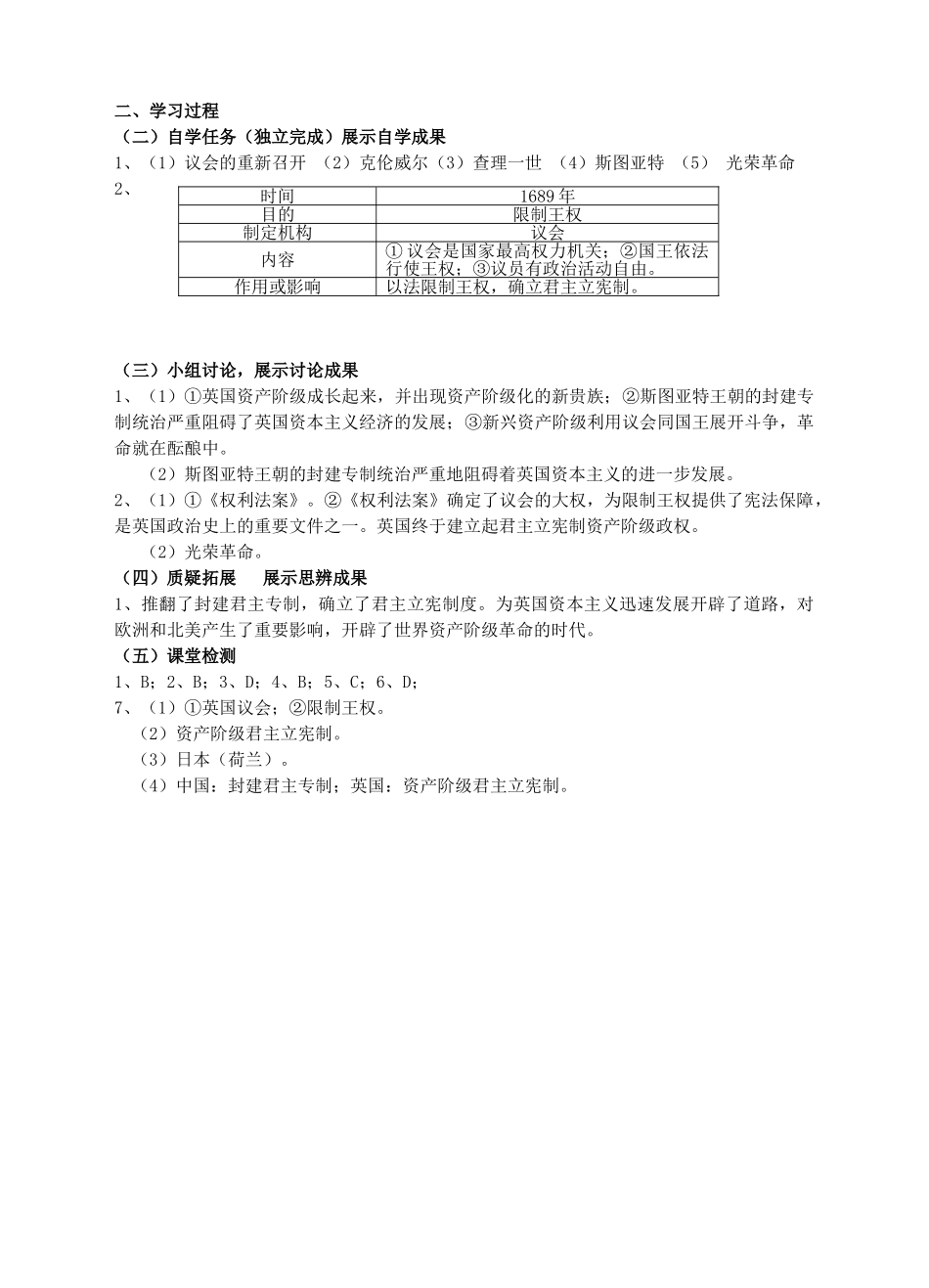 九年级历史上册 第13课 英国的新生学案 川教版-川教版初中九年级上册历史学案_第3页