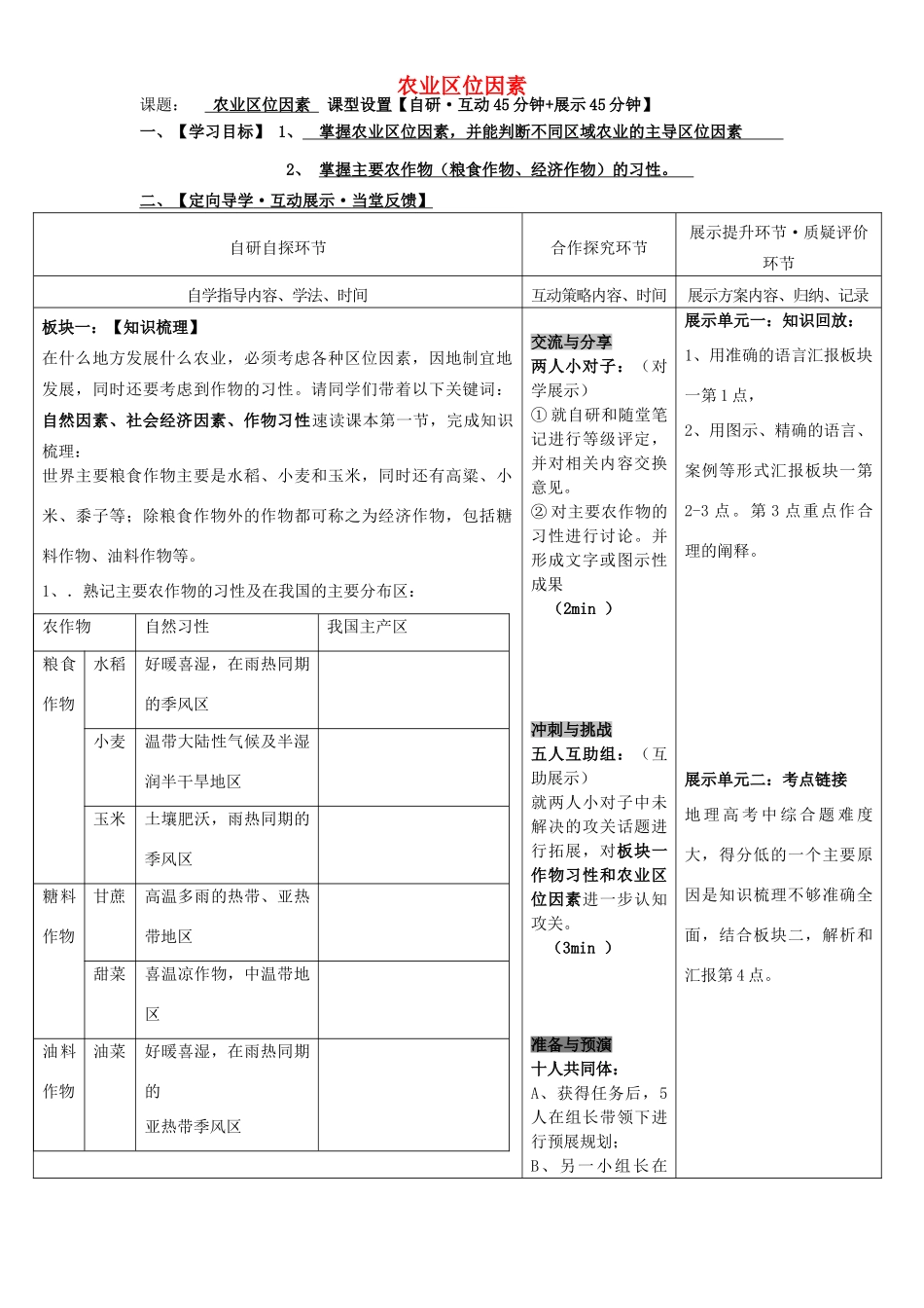 安徽省铜陵市铜都双语学校高三地理 农业区位因素复习学案_第1页