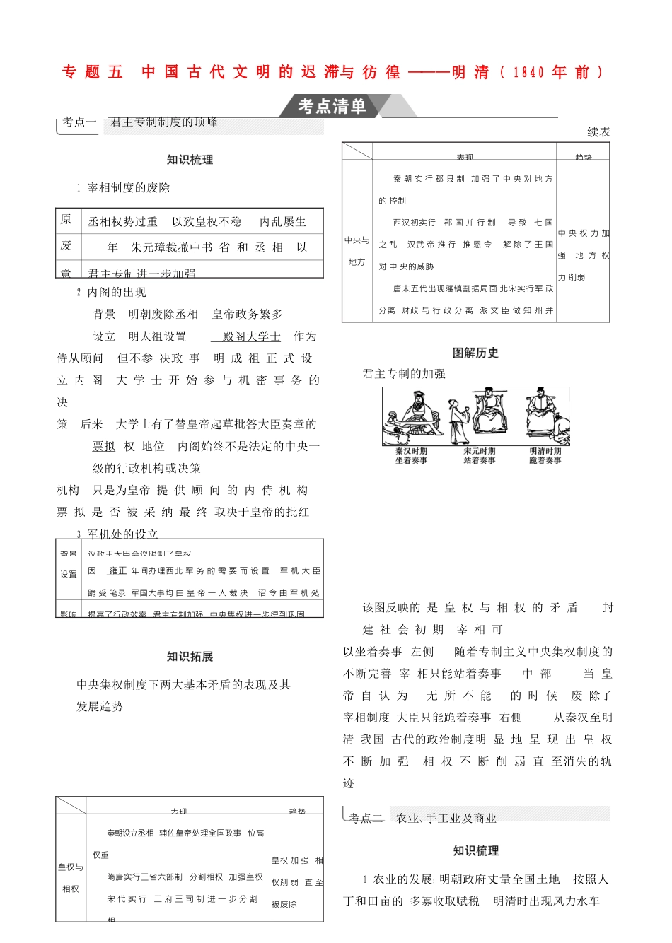 （全国通史版）高考历史总复习 专题五 中国古代文明的迟滞与彷徨——明清（前）学案-人教版高三全册历史学案_第1页
