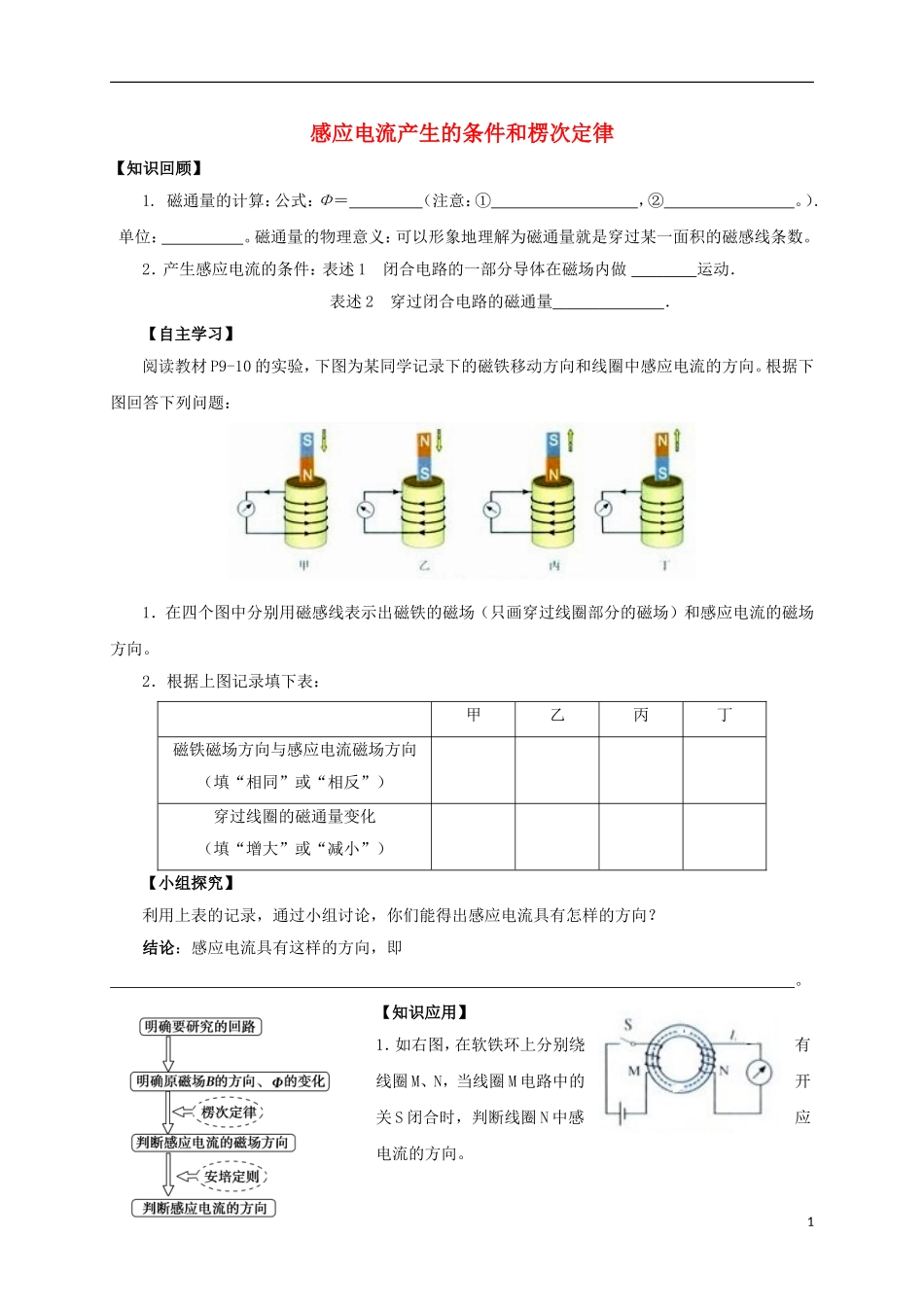 高中物理 第四章 电磁感应 4.2 感应电流产生的条件 4.3 楞次定律学案 新人教版选修3-2-新人教版高二选修3-2物理学案_第1页