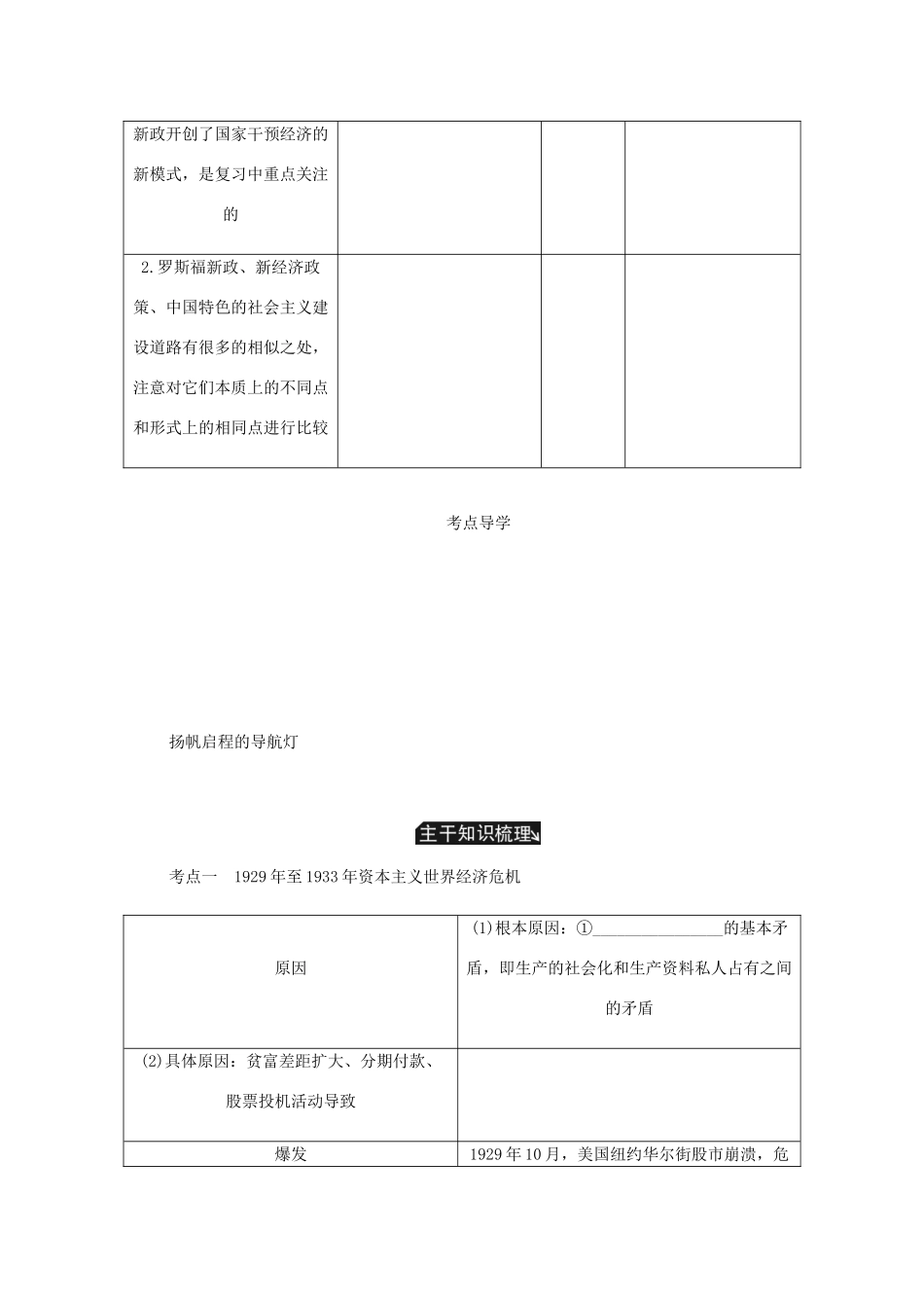 （江苏专版）高考历史总复习 第十三单元 世界资本主义经济政策的调整 第26讲 资本主义世界经济危机与罗斯福新政学案-人教版高三全册历史学案_第2页