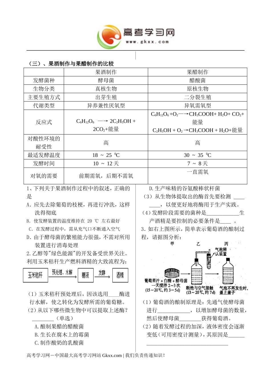 高中生物《果酒和果醋的制作》学案5 人教版选修1_第3页