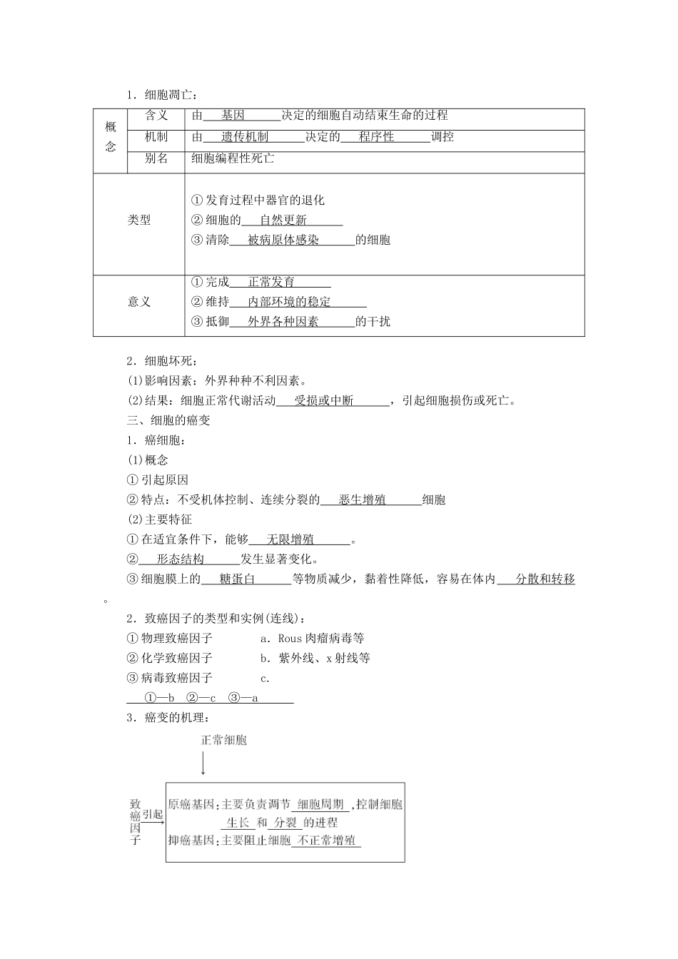高中生物 第六章 细胞的生命历程  第3节 细胞的衰老和凋亡  第4节 细胞的癌变学案 新人教版必修1-新人教版高一必修1生物学案_第2页