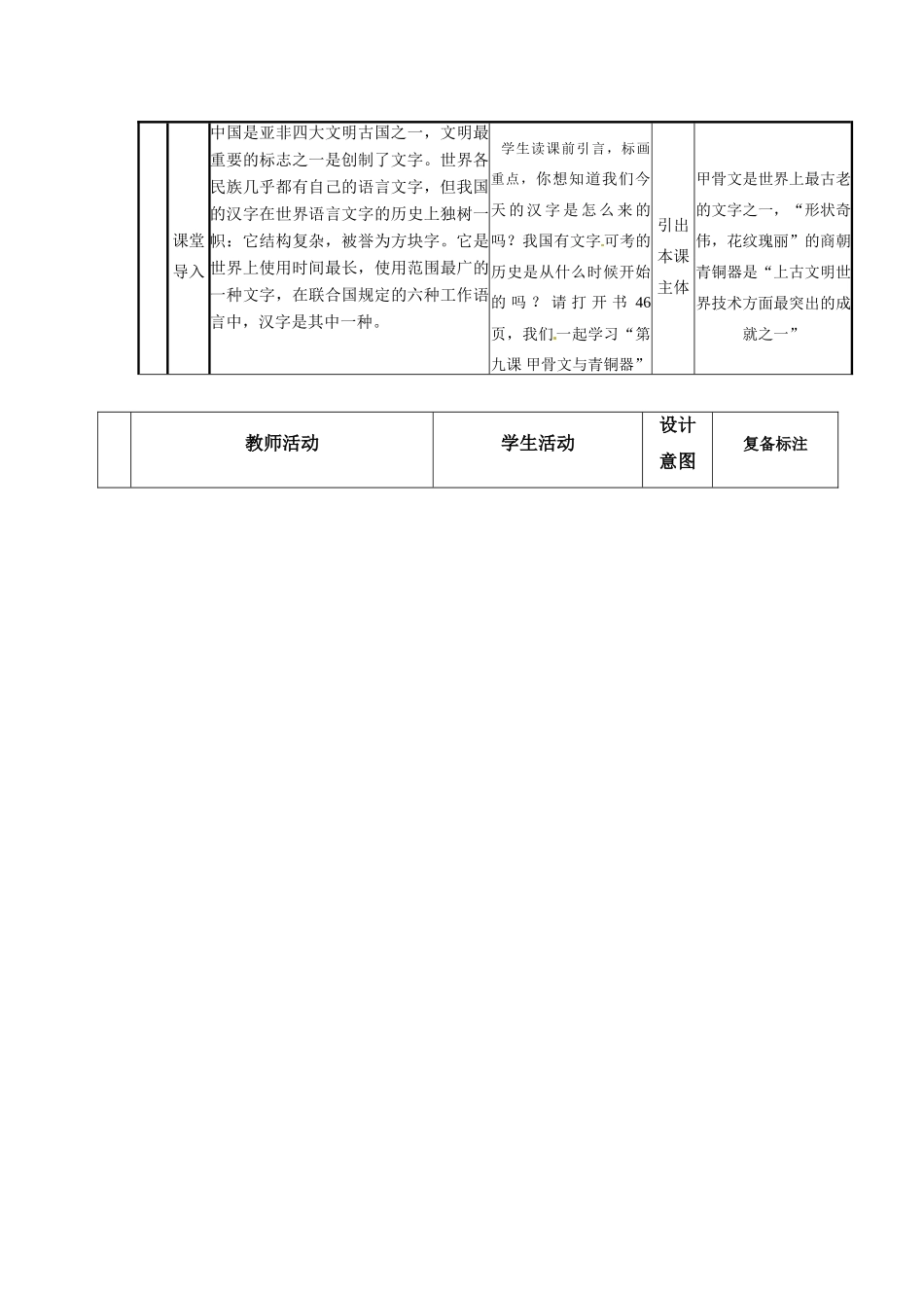 山东省邹平县实验中学七年级历史上册 第9课《甲骨文和青铜器》学案（无答案） 北师大版_第2页