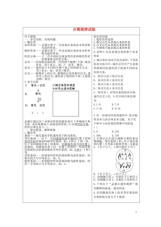 高中生物《分离规律试验》学案3 中图版必修2
