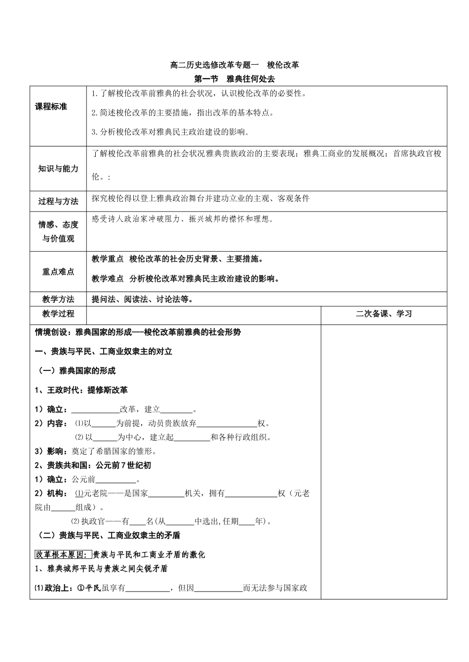 高二历史改革教学案（全套）人民版选修1_第1页