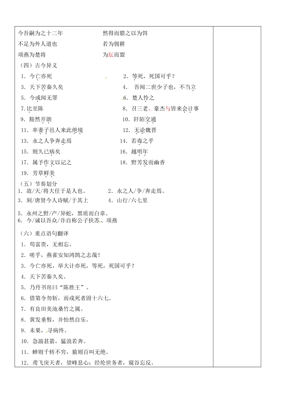 江苏省灌南县中考语文专项复习 文言文（九上）学案-人教版初中九年级全册语文学案_第3页
